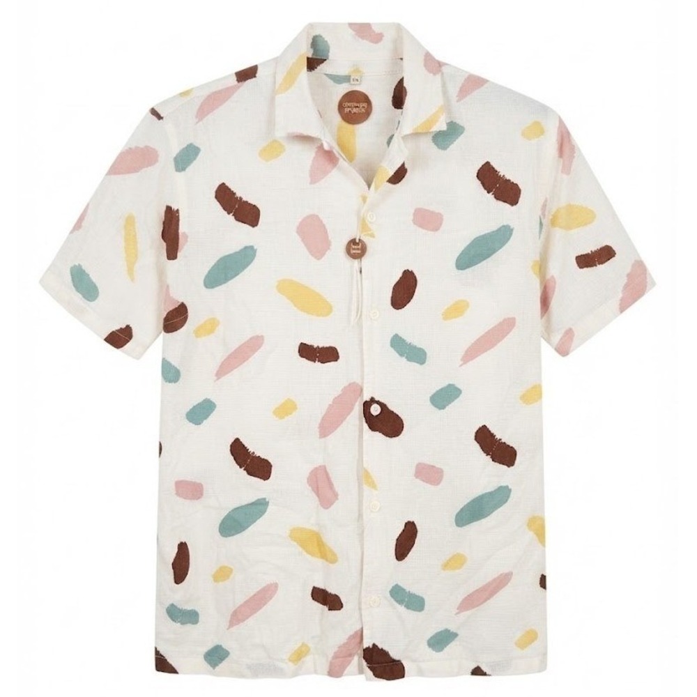 Common People Mens XL Abstract Brush Stroke Short Sleeve Cotton Camp Shirt - CJ
